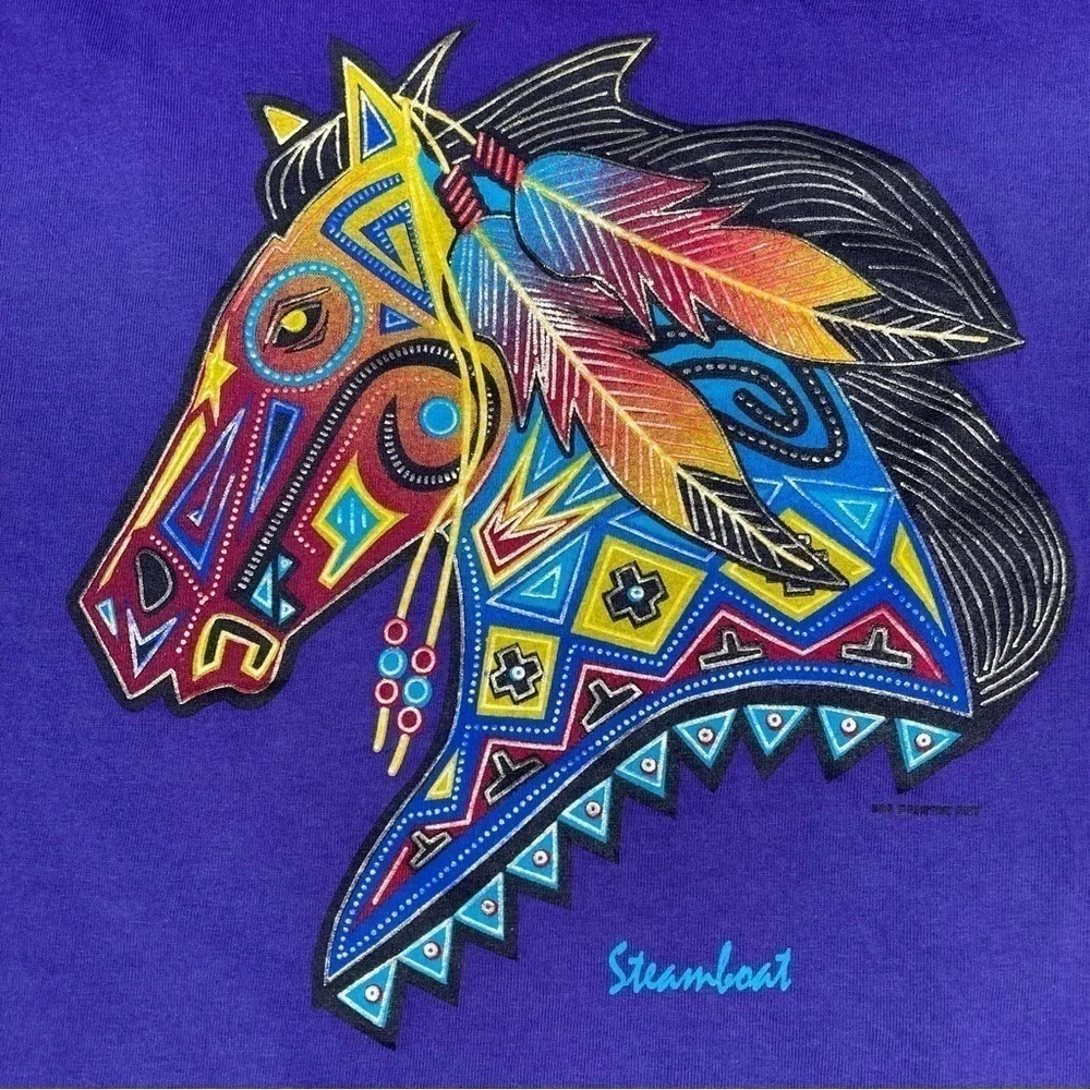 Vintage Gildan Tee Horse Equestrian Tribal Feather Purple Western Southwest - Picture 2 of 13